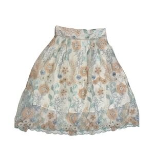 Chicwish Womens Floral Embroidered Beaded Midi Skirt M Lace Pastel Fairy Wedding